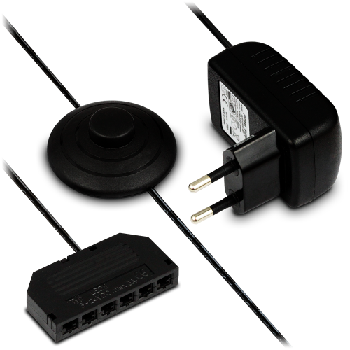 Zasilacz sieciowy LED 6W, wyłącznik nożny, rozdzielacz 6pkt
